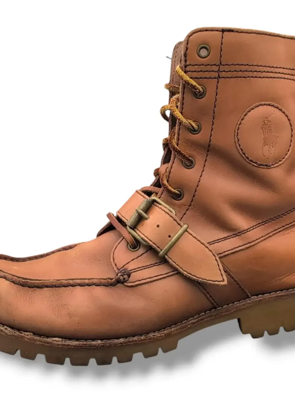 Polo‎ Ralph Lauren Ranger Boots Mens Size 9.5D Brown Leather Strap Buckle Combat